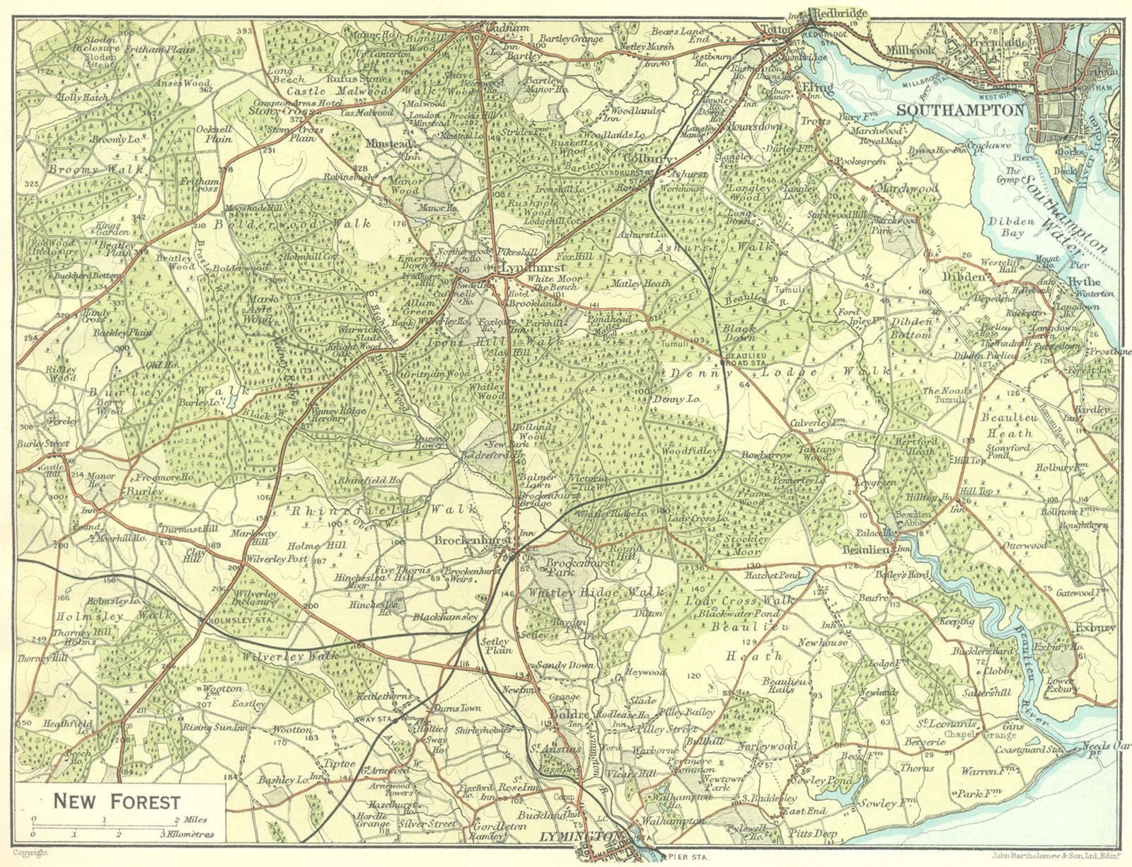 HANTS. New forest 1924 old antique vintage map plan chart